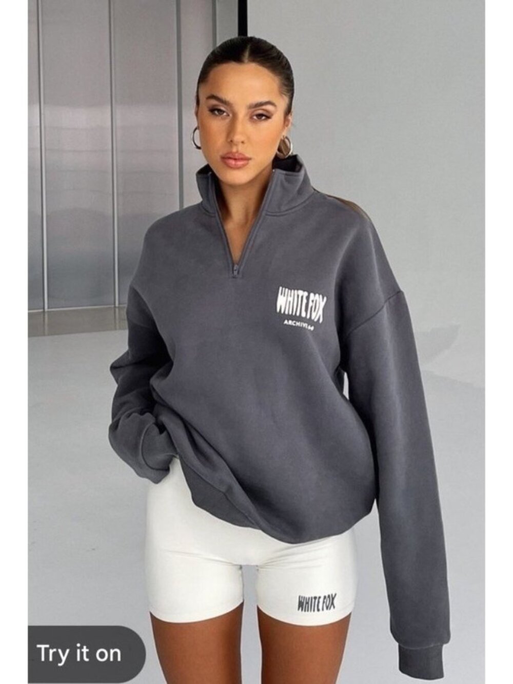White Fox Archive 6.0 Quarter Zip Fleece Sweatshirt Ash Grey Women’s Size L/XL